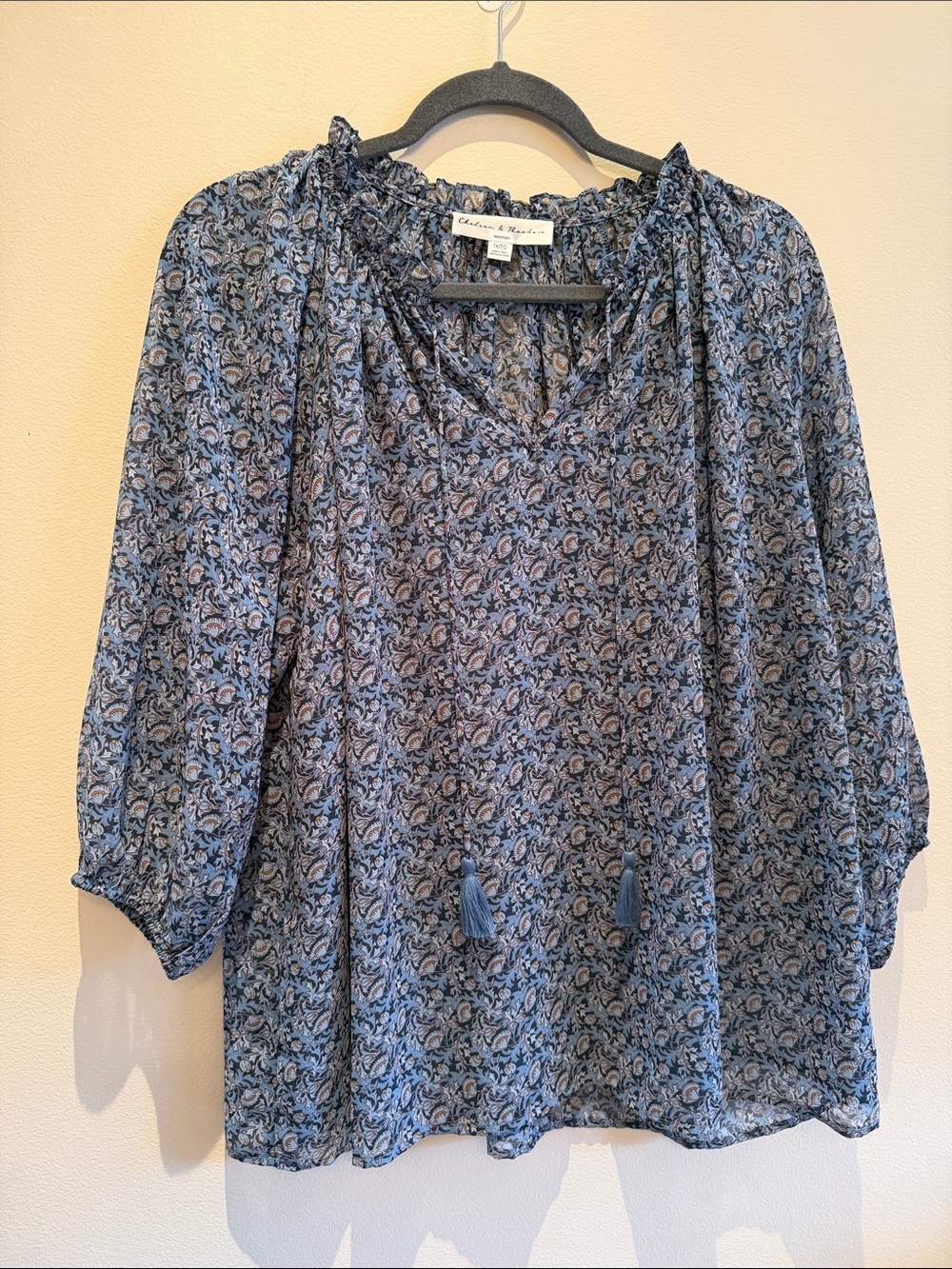 Blue Floral Tie-Neck Blouse - Chelsea & Theodore